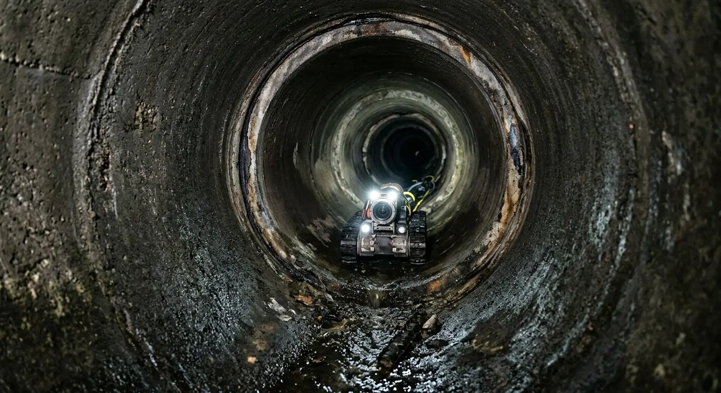 Robotic sewer camera inspecting pipe interior for Sewer Line Cleaning in D'Iberville
